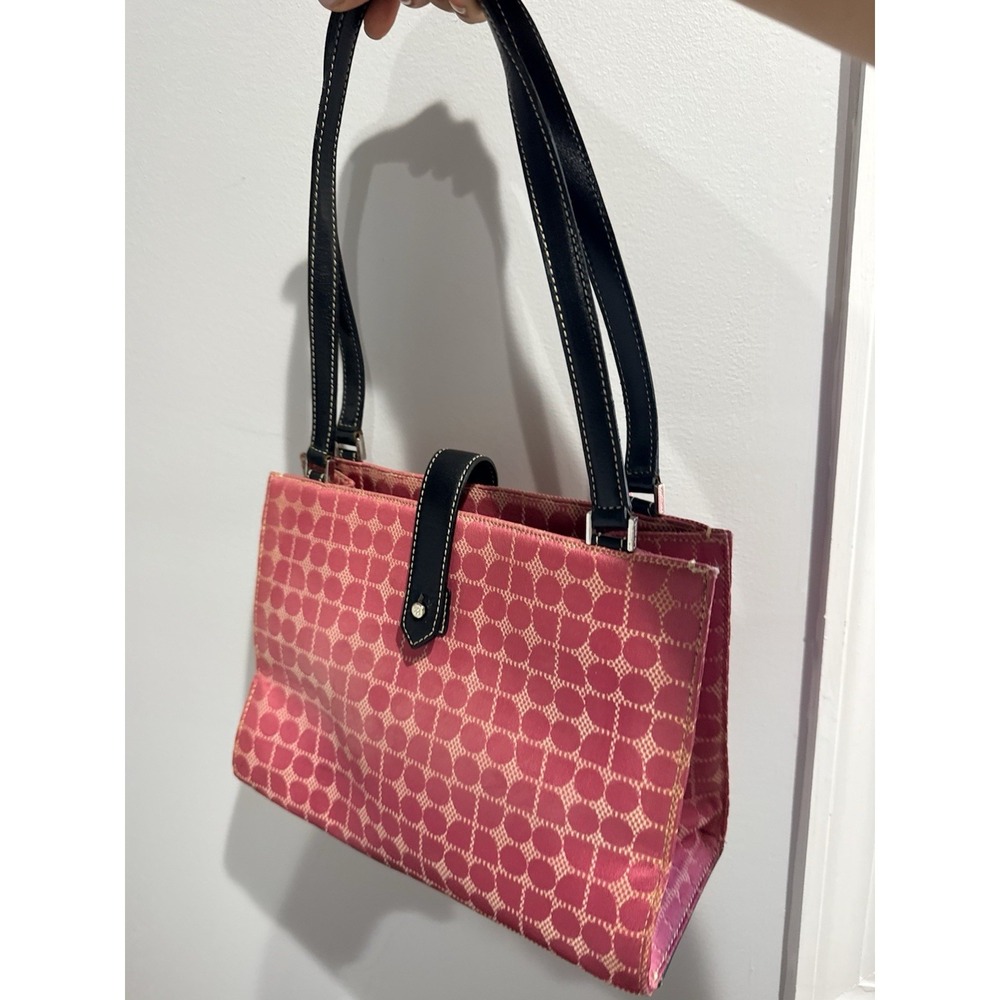 Kate Spade‎ Vintage Pink Logo Print Handbag Purse Black Trim 1